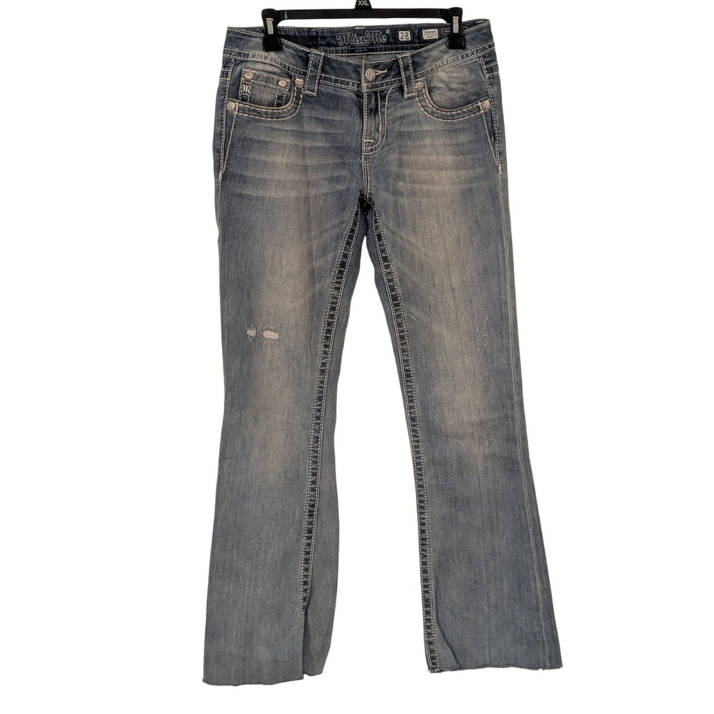 Miss Me Signature Bootcut Jeans Fleur De Lis Rhinestone Light Wash Size 28